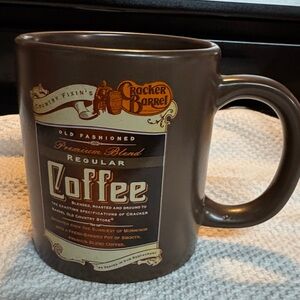 Cracker Barrel Brown and Cream Coffee Mug with Retro Label